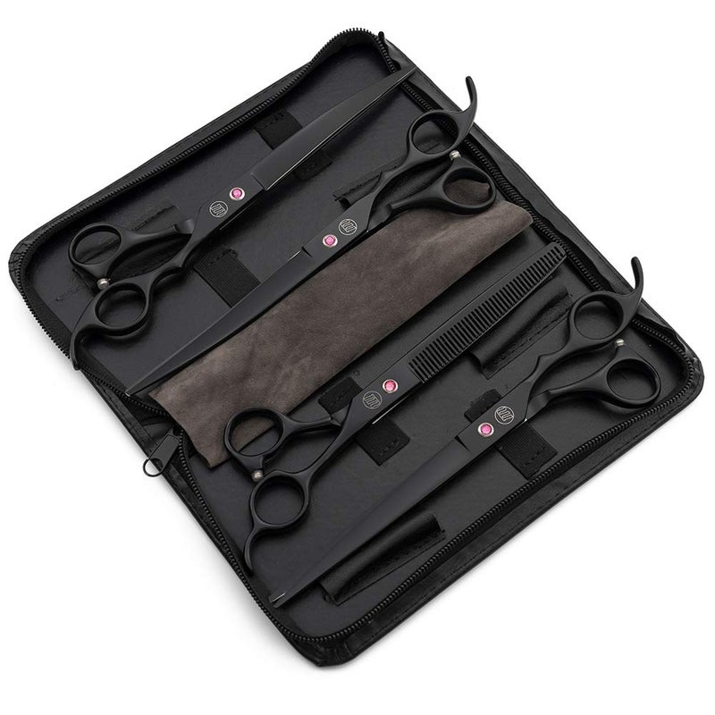 Moontay Professional 8.0" Dog Grooming Scissors Set, 4-pieces Straight, Upward Curved, Downward Curved, Thinning/Blending Shears for Dog, Cat and Pets, JP Stainless Steel, Black - Image 2